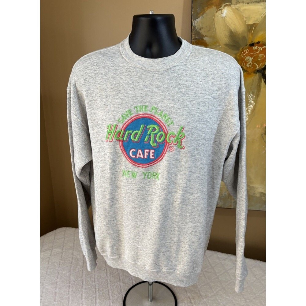 Vtg Santee Sweats 80s USA Made Hard Rock Cafe New York Embroidered Sweatshirt L
